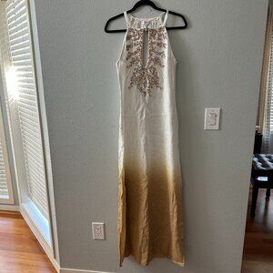 Tashia London 100% Linen Beaded Maxi Dress MEDIUM Vacation Resortwear Tropical